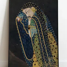 INDIAN CLASSIC ART Blue & Green Princess Painting Framed Wall Art-picture-30