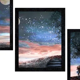 PnF Charcoal & Blue 3 Pieces Abstract Printed Wall Painting image 1