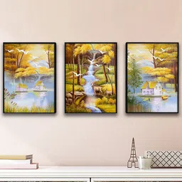 Art Street Blue & Yellow Set Of 3 Scenic Beauty Framed Wall Art-picture-23