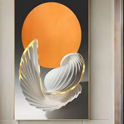 THE HANDMADE FLAIR Grey Melange & Orange Modern Abstract Printed Framed Wall Art-image-80