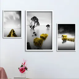 Aura White & Black 3 Piece Wood Other Wall Paintings-picture-31