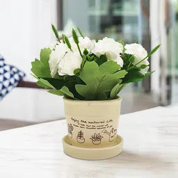 Art Street Green & White Artificial Rose Flowers With Pot-image-94