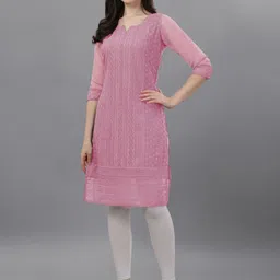 KALINI Ethnic Motifs Embroidered Round Neck Straight Kurta-image-54