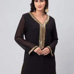 DEBONATELLA Bandhani Embellished V-Neck Sequinned Pure Georgette Kurti-picture-34