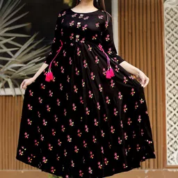 GREYSHADE Floral Printed Waist Tie-Ups Maxi Ethnic Dresses-picture-37