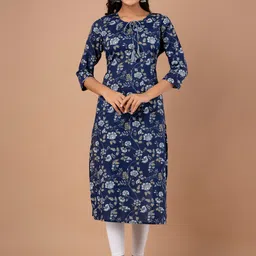 FERANOID Floral Printed Keyhole Neck Straight Pure Cotton Kurta-picture-26