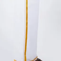 Ramraj Men Cotton White Solid Gold jari border Single Layer Dhoti image 5