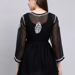 Seva Chikan Floral Embroidered Chikankari A-Line Kurti With Slip image 4