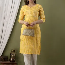 GREYSHADE Women Leheriya Gotta Patti Straight Kurta image 3
