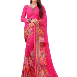 KALINI Magenta & Yellow Set Of 2 Floral Pure Georgette Saree image 2