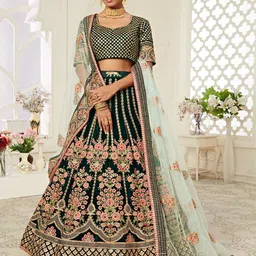 FABPIXEL Green & Gold-Toned Embroidered Sequinned Semi-Stitched Lehenga & Unstitched Blouse With Dupatta-picture-38