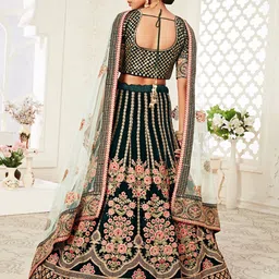 FABPIXEL Green & Gold-Toned Embroidered Sequinned Semi-Stitched Lehenga & Unstitched Blouse With Dupatta image 2