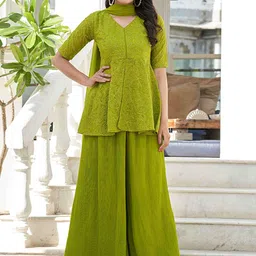 KALINI Floral Embroidered Regular Kurti with Palazzos & With Dupatta image 1