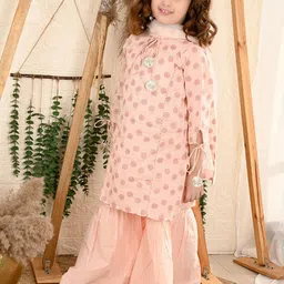 LilPicks Girls Floral Printed Pure Cotton Kurti with Sharara & Dupatta Set image 4