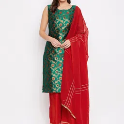 Bitterlime Women Green Ethnic Motifs Gotta Patti Kurta with Trousers & Dupatta-picture-26