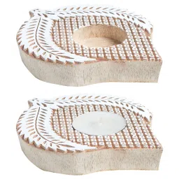 golden peacock Hand-Carved Leaf Brown Colour Mdf T- Light Candle Holder Blocks image 4