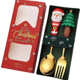 kidszeenie Christmas Edition Stainless Steel Spoon & Fork|Tableware for Soup, Dessert Stainless Steel Cutlery Set-picture-19