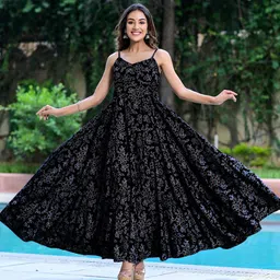 gulabi nagri Women Fit and Flare Black, White, Yellow Knee Length Dress-picture-18