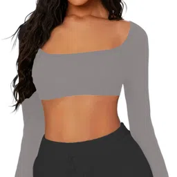 theblazzee Casual Regular Sleeves Solid Women Silver Top image 3