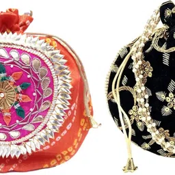 athizay Girls Orange, Gold, Black Potli-picture-29