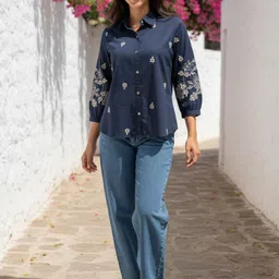 zummer Women Regular Fit Self Design Spread Collar Casual Shirt image 5