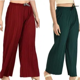 wnf exim Pack of 2 Women Flared Multicolor Crepe Trousers-picture-16
