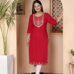 his&her Women Embroidered, Embellished Viscose Rayon Straight Kurta-picture-32
