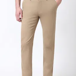 peter england Men Slim Fit Beige Cotton Blend Trousers-picture-13