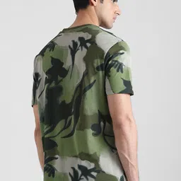 mufti Men Floral Print Round Neck Pure Cotton Green T-Shirt image 3