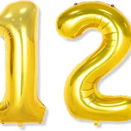 thepartyhelper's Solid 12 number Golden Foil Balloon 16 inch Size Birthday Decoration Letter Balloon-picture-18