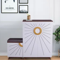 casacraft from pepperfry Ariel 23- Pairs 3 Door Shoe Cabinet White Finish With Seating image 1