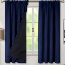 bfam Solid (Pack of 2) 6 Ft Blackout Eyelet Polyester Window Curtain ( Navy Blu)-picture-13