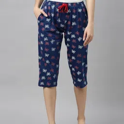 kryptic cotton relaxed fit lounge capri with side pocket Women Blue Capri-picture-12