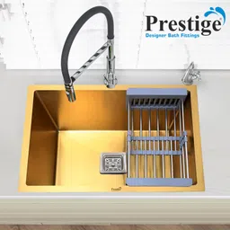 prestige (24" X 18" X 10"Inch ) 304 GRADE HANDMADE Stainless Sink (GOLDEN MATT FINISH) Kitchen Sink With Waste Coupling And drain basket , Vessel Sink (GOLD) Vessel Sink image 1