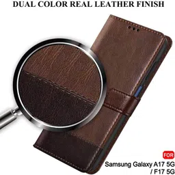 pakme xusive Flip Cover for Samsung Galaxy F17 5G -Dual-Color Leather Finish Wallet - Brown & Coffee image 2