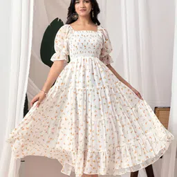 dream tree Women Fit and Flare White Maxi/Full Length Dress-picture-28