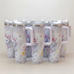 kurmoi Kitty 1200ml Stainless Steel Insulated Tumbler Bottle with Handle & Straw 1200 ml Water Bottle image 2