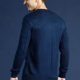 mast & harbour Men Self Design Round Neck Blue Sweater image 5