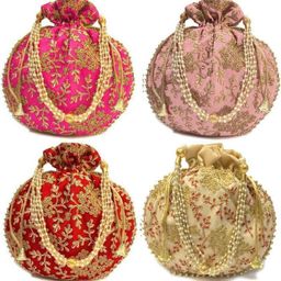 houseofcommon Women Beige, Red, Pink, Tan Potli-picture-35