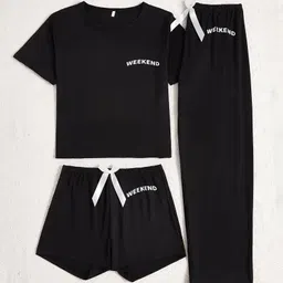 chhote nawab Women Top & Pyjama Set Black Printed-picture-10
