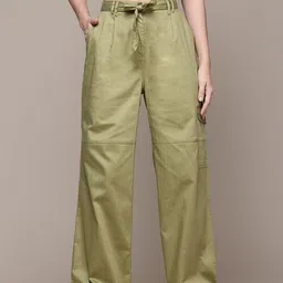 roadster Women Loose Fit Green Cotton Blend Trousers-picture-18