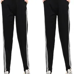clothina Pack of 2 Women Solid Black, White Track Pants image 1