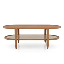 urban ladder Tora XL Solid Wood And Cane With Glass Coffee Table In Amber Walnut Finish image 4