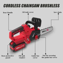 ibell BS20-12 Cordless Chainsaw Brushless,1200W,20V Max,12” Guide Bar,3/8” Chain Pitch 4500 RPM,4.0Ah Li-Ion Battery in BMC Box Cordless Chainsaw image 3