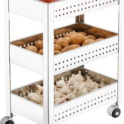 plantex Stainless Steel 3-Tier Vegetable Basket for Kitchen/Onion Garlic Stand/Vegetable Storage Stand-Trolley for Kitchen(Square Profile-Silver) Stainless Steel Kitchen Trolley-picture-11