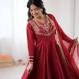 thebestbuyers Tussar Silk Stitched Anarkali Gown image 4