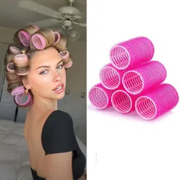 views Hair Curlers Rollers, 6 Pcs Set Small Hair Rollers Self Grip Holding (Pink) Hair Accessory Set-picture-23