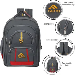 facto Large 60 L Laptop Backpack 70 L Backpack Stylish Waterproof School bag 6th to 10th Class (Grey image 2