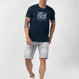 spykar Solid Men Grey Denim Shorts image 2