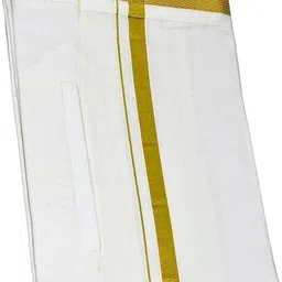 GUGOLIYA PREMIUM Adjustable Velcro White Pocket Dhoti with Gold Jari Border Solid Men Dhoti image 5